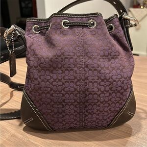 Coach Deep plum micro cc crossbody drawstring bucket Bag plum w chocolate inside